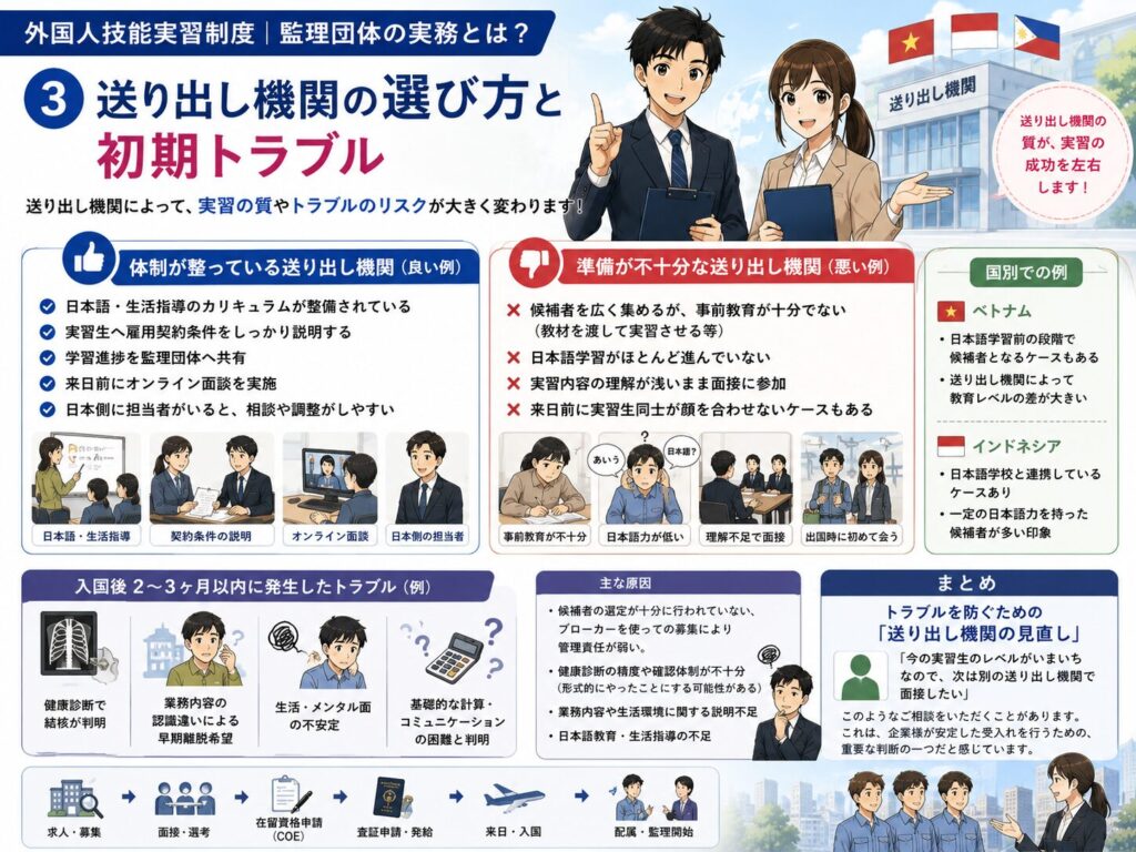 技能実習制度｜監理団体の実務とは？③｜送り出し機関の選び方と初期トラブル